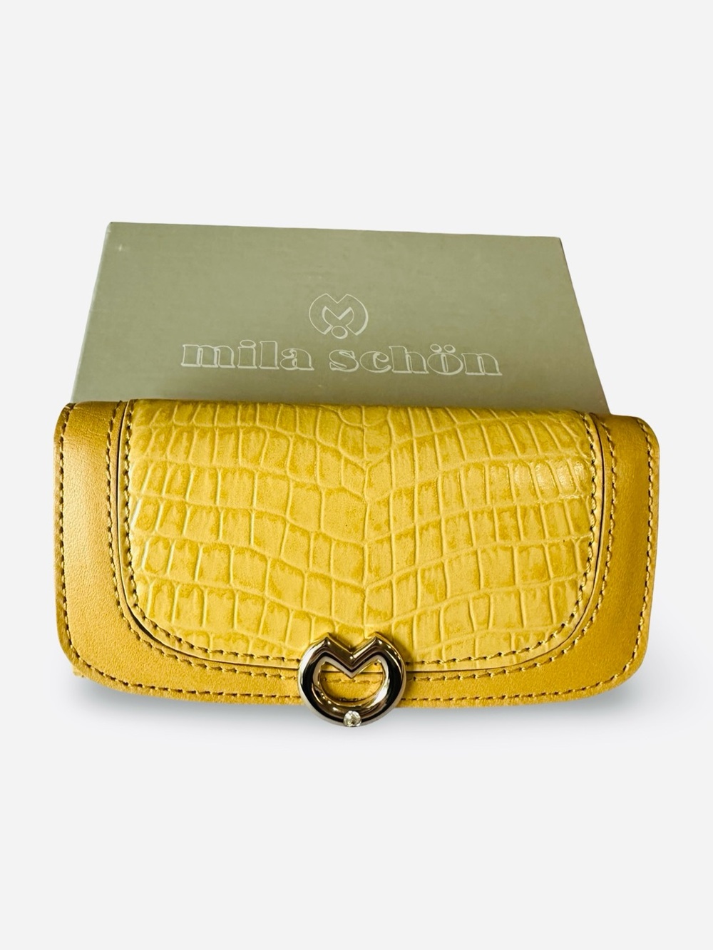 Mila Schön Italy Yellow Crocodile Pattern Leather Key Case Wallet Luxury